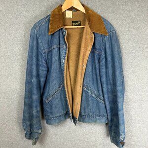 Vintage Wrangler Denim Corduroy Sherpa Jacket 44 Thrashed Western Distressed 70s